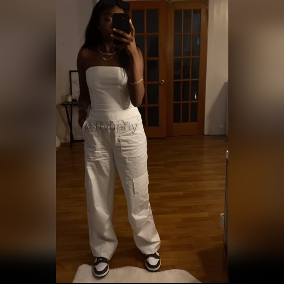 NWT Zara Strapless Utility Cargo Jumpsuit Wide White Long - Picture 16 of 16